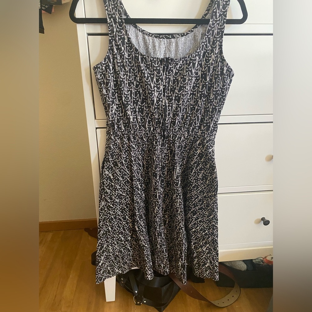 Retrolicious Black and White Cat Print Mini Dress